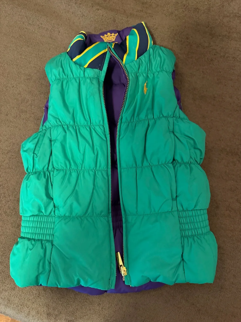 Ralph Lauren Purple Quilted Puffer Vest with Teal Trim